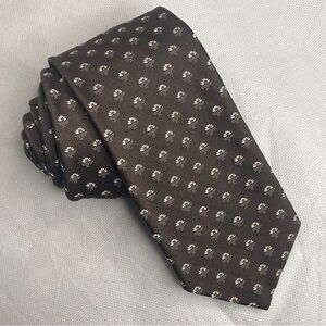 Marc de Paris 100% Polyester Floral Daisy Tie Brown White Florets Skinny Necktie